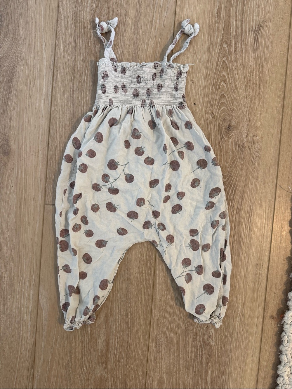Rylee + Cru Cream Smocked Jumpsuit with tomatoes print